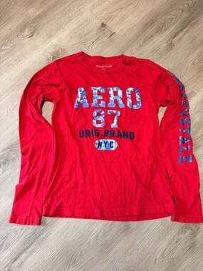 Aeropostale Long Sleeve Graphic T-Shirt Red Aero 87 NYC